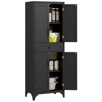HOMCOM 67" Tall Freestanding Kitchen Pantry Cabinet, 4-Door Storage Cabinet with Drawer and Adjustable Shelves for Dining Room