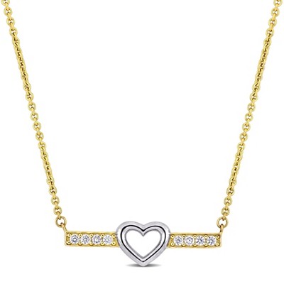 Everly Jewelry - Two-Tone 10K Yellow and White Gold 3/8ct TGW White Topaz Heart Center Bar Necklace