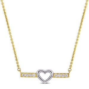 Everly Jewelry - Two-Tone 10K Yellow and White Gold 3/8ct TGW White Topaz Heart Center Bar Necklace - 1 of 4