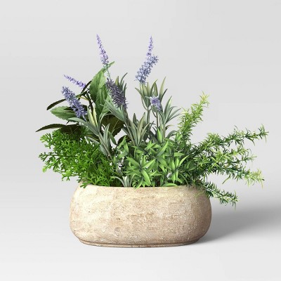 14 Artificial Herb Dish Garden In Pot Green/purple - Threshold