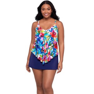 Trimshaper Women's Ronnie Two Tier Ruffle Tankini Swimsuit Top - 1 of 3
