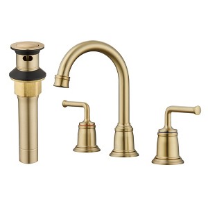 CASAINC 8 in. Widespread Double Handle Bathroom Faucet with 360° Swivel Spout, Stainless Steel Pop Up Drain in Brushed Gold - 1 of 1