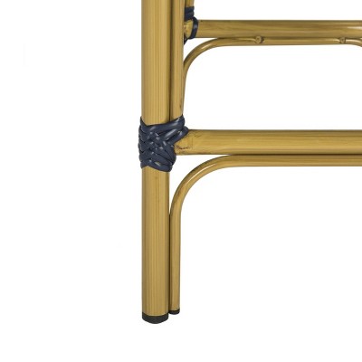 Navy and White French Bistro-Inspired Counter Stool with Wicker Accents