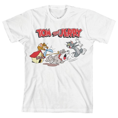 Tom & Jerry Spike Chasing Tom Crew Neck Short Sleeve Boys' White T-shirt-small  : Target