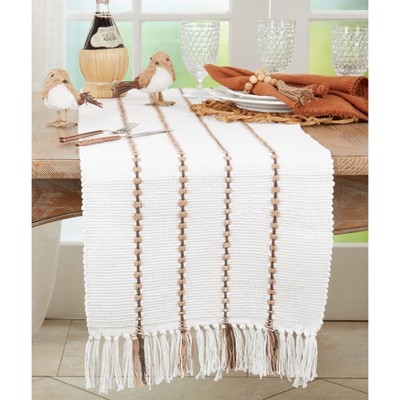 Off-White and Beige Cotton Striped Table Runner, 16"x72"