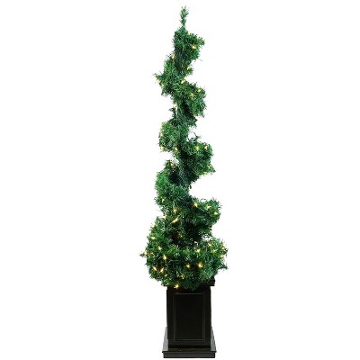 Allstate Floral 5' Prelit Artificial Christmas Tree Potted Helix Spiral Topiary - Clear Lights