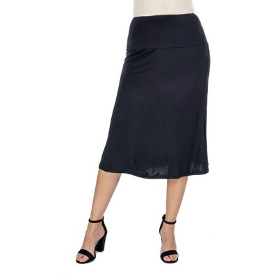24seven Comfort Apparel A Line Elastic Waist Knee Length Skirt-black-l ...
