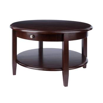 Concord Round Coffee Table with Drawer and Shelf - Antique Walnut - Winsome