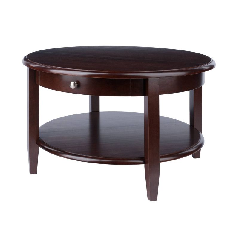 Concord Round Coffee Table with Drawer and Shelf - Antique Walnut - Winsome, 1 of 9