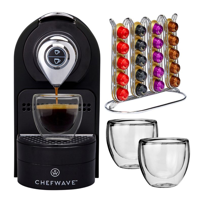 ChefWave Mini Espresso Machine (Black) with Coffee Capsules and Holder Bundle, 3 of 4
