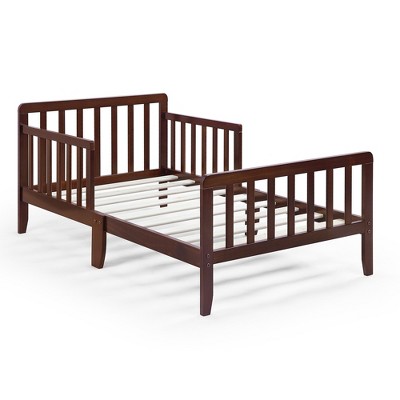 Infurnic Beds, Toddler Single Bed with Safety Guardrails and Headboard, Low To Floor Design for Toddler Children, Brown, 70"*36"*27"