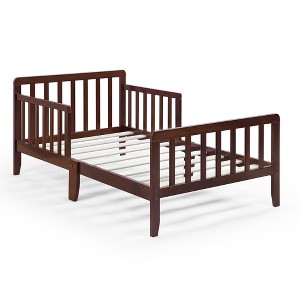 Infurnic Beds, Toddler Single Bed with Safety Guardrails and Headboard, Low To Floor Design for Toddler Children, Brown, 70"*36"*27" - 1 of 4