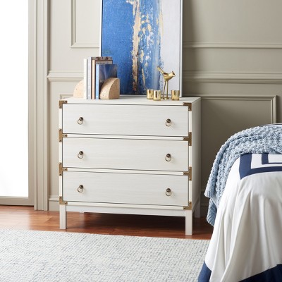 Bleached White and Gold 3-Drawer Coastal Night Table