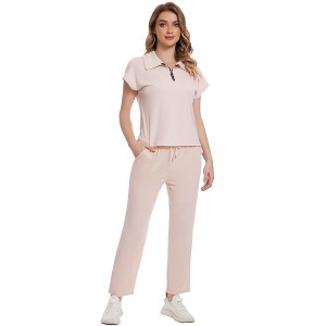 Clearlove Women's 2 Piece Outfits Casual Lapel Half Zip Sweatshirts And Wide Leg Pants Tracksuit Sets - 1 of 4