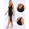 INSPIRE CHIC Women's Faux Wrap Slit V Neck Ruched Cocktail Pencil Midi Dress - 2 of 4
