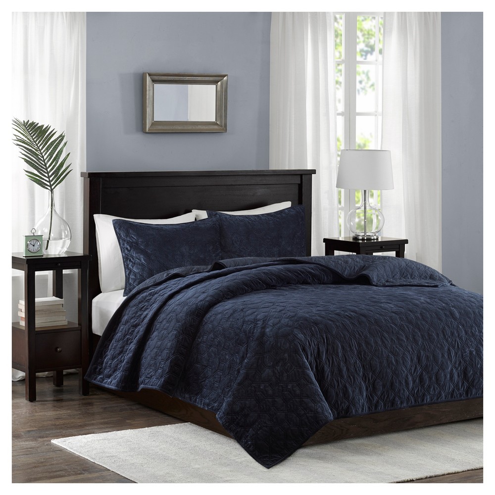 Madison Park Harper Velvet 3-Piece Full/Queen Quilted Coverlet Set