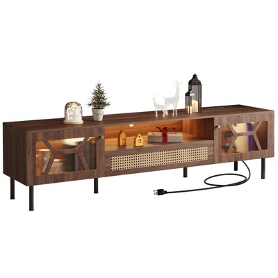 DOMETOUR 71 Inch TV Stand with LED Lights & Power Outlet, Living Room Gaming Media Console for TVs Up to 80 Inch with Storage