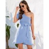 Womens One Shoulder Shirred Mini Dress Wedding Guest Dress One Sleeve Belted Dress with Ruffled Trim for Summer 2024 - 3 of 4