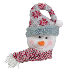 Northlight 11" Gray and Red Plush Knit Snowman Head Christmas Ornament - 1 of 4
