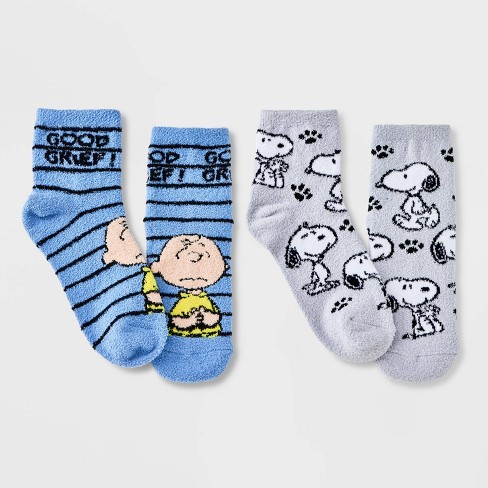 Women's 2pk Peanuts Cozy Ankle Socks - Gray/blue 4-10 : Target