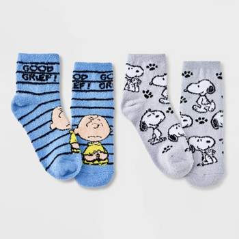 Women's 2pk Peanuts Cozy Ankle Socks - Gray/Blue 4-10
