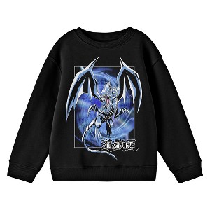 Yu-Gi-Oh Blue-Eyes White Dragon Crew Neck Long Sleeve Black Fleece Youth Tee - 1 of 3