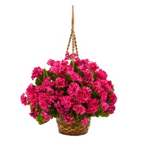 Nearly Natural Geranium Hanging Basket Artificial Plant UV Resistant (Indoor/Outdoor), Beauty - 1 of 4