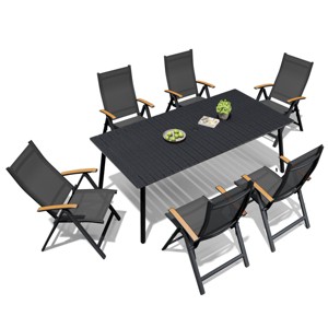 Crestlive Products Outdoor Dining Set Patio Dining Table with folding Dining Chairs Wooden-Like Top and Aluminum Frame Umbrella Hole - 1 of 4