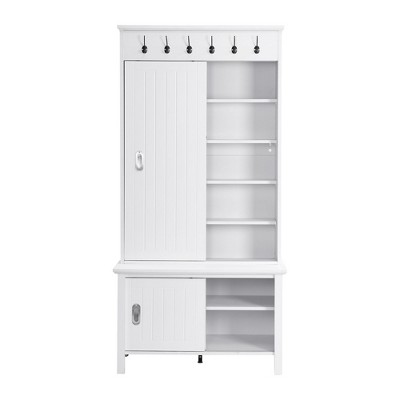 NicBex 34.2 inch Hall Tree for Hallway,Modern Coat Racks with 6 Hooks and Shelves,Entryway Furniture for Hallway,Living Room,Bedroom,White