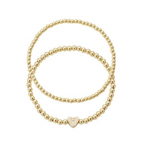 Adornia 14k Gold Plated Ball Bead Initial Bracelet Set - 1 of 1