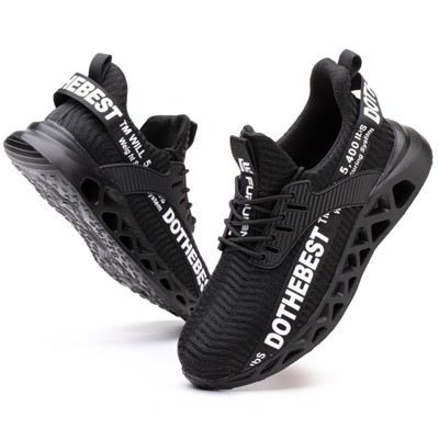 Furuian Steel Toe Sneakers for Men Women Safety Shoes Comfortable Slip on Work Shoes Black
