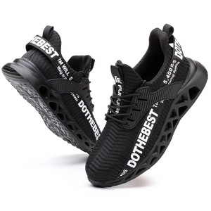 Furuian Steel Toe Sneakers for Men Women Safety Shoes Comfortable Slip on Work Shoes Black - 1 of 4