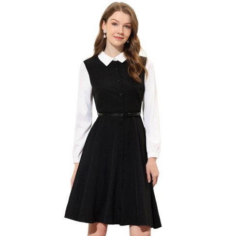 Black long 2024 sleeve collared dress