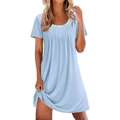 light blue night dress Date Night Dresses Mini Sleeveless Floral Print Jewel Neck Casual Light Sky  Blue Dress