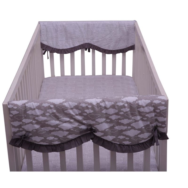 Bacati - Clouds in the City White/Gray set of 2 Small Side Crib Rail Guard Covers, 1 of 7