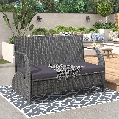 Angel Sar Outdoor Loveseat, 57.1" Patio Loveseat, Wicker Patio Furniture with Grey Cushion