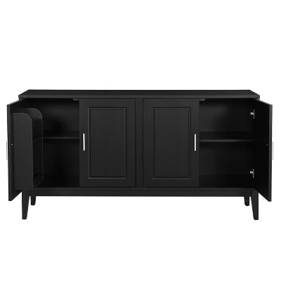 Black Rubberwood and MDF 60" Modern Sideboard with Adjustable Shelves