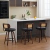 26" Swivel Counter Height Bar Stools Set,Mid Century Walnut Rattan Cane Back PU Leather Stools for Kitchen Island-Baofuwish - 2 of 4