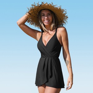 Women's Chic Ruched Cross Back Swim Dress -Cupshe - 1 of 4