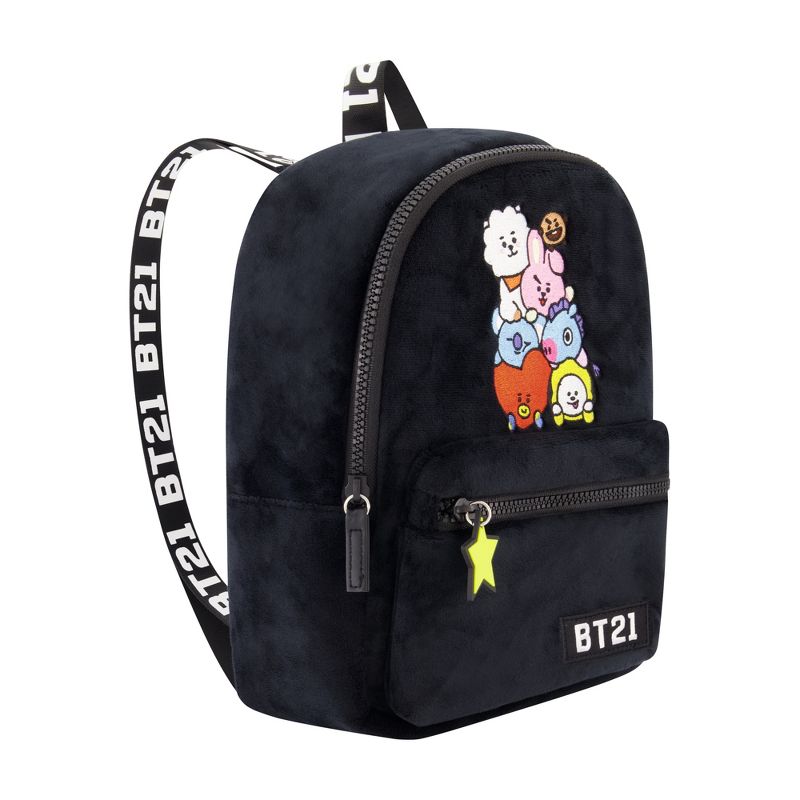Line Friends BT21 Plush Backpack - Plush Mini Backpack - Tata, Van, Chimmy, Cooky, Shooky and RJ (Black), 3 of 7