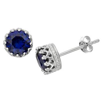 6mm Round-cut Sapphire Crown Earrings