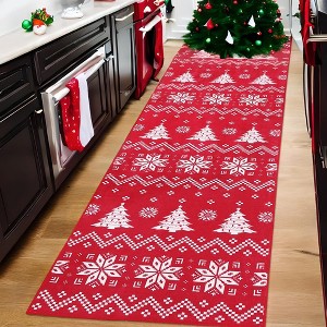 Christmas Snowflake and Xmas Tree Pattern Area Rug Washable Rug - 1 of 4