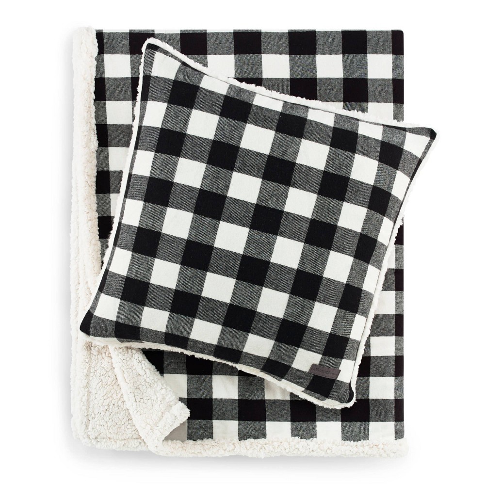 Photos - Duvet Eddie Bauer 50"x60" Cabin Plaid Throw Blanket with Square Throw Pillow Set Black/White 