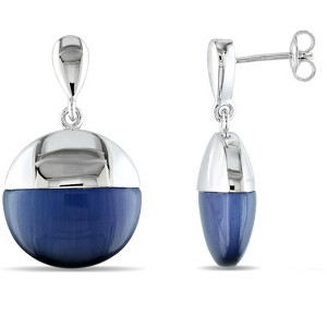 EVERLY JEWELRY | Sterling Silver Simulated Blue Cat Eye Domed Drop Earrings - 1 of 3