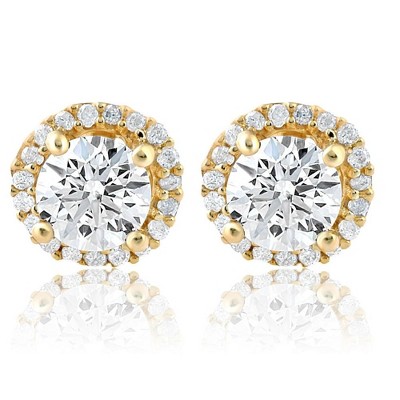 Pompeii3 1 Ct Halo Diamond Studs 10K yellow Gold