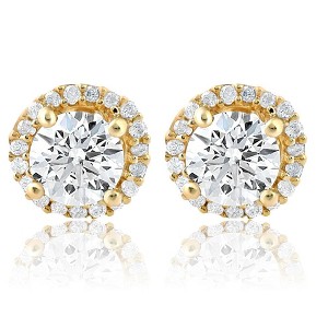 Pompeii3 1 Ct Halo Diamond Studs 10K yellow Gold - 1 of 3