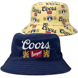 Adult Coors Banquet Beer Brand and All Over Logos Reversible Text Bucket Hat - 1 of 4