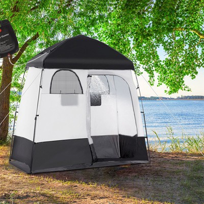 Black and White Portable Pop-Up Camping Shower Tent with Carrying Bag