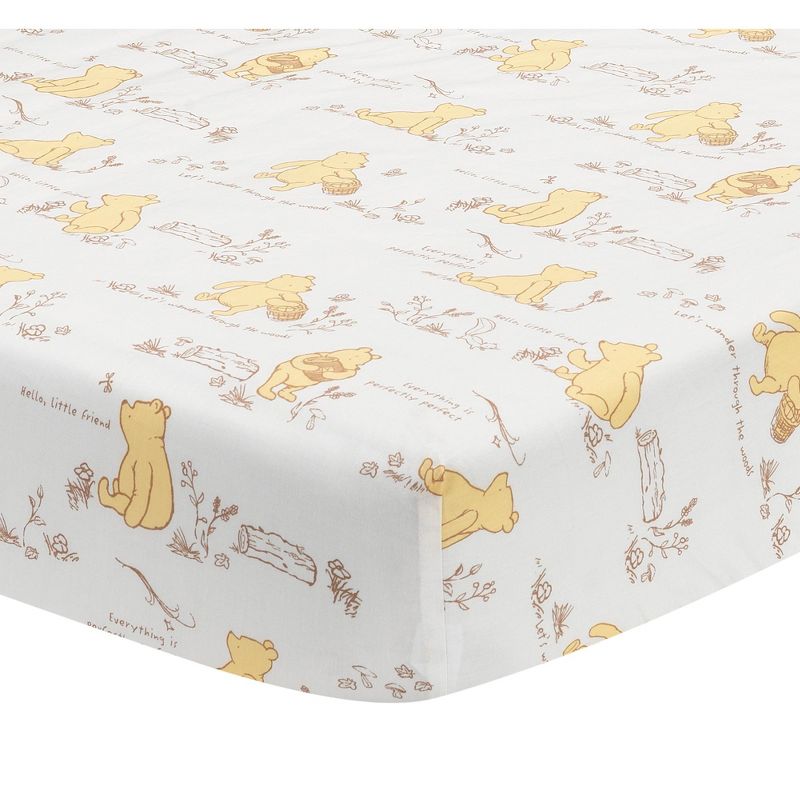 Lambs & Ivy Disney Baby Storytime Pooh 100% Cotton Fitted Crib Sheet - White, 1 of 6