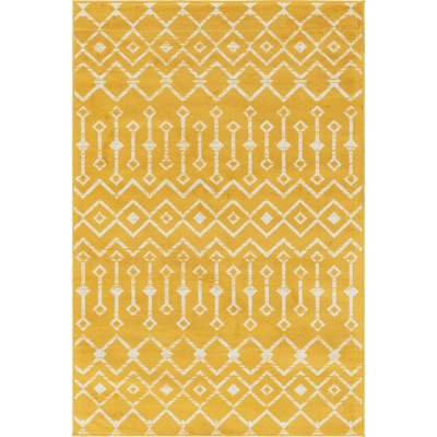 Yellow Geometric Trellis 4' x 6' Synthetic Area Rug